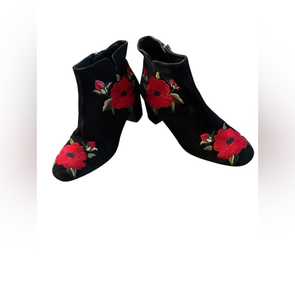 Kate Spade Langton Floral Embroidered Suede Block 2” Heel Almond Toe Booties 8.5 - Picture 5 of 7